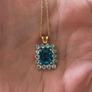 14k Gold London Blue and Swiss Blue Topaz Necklace